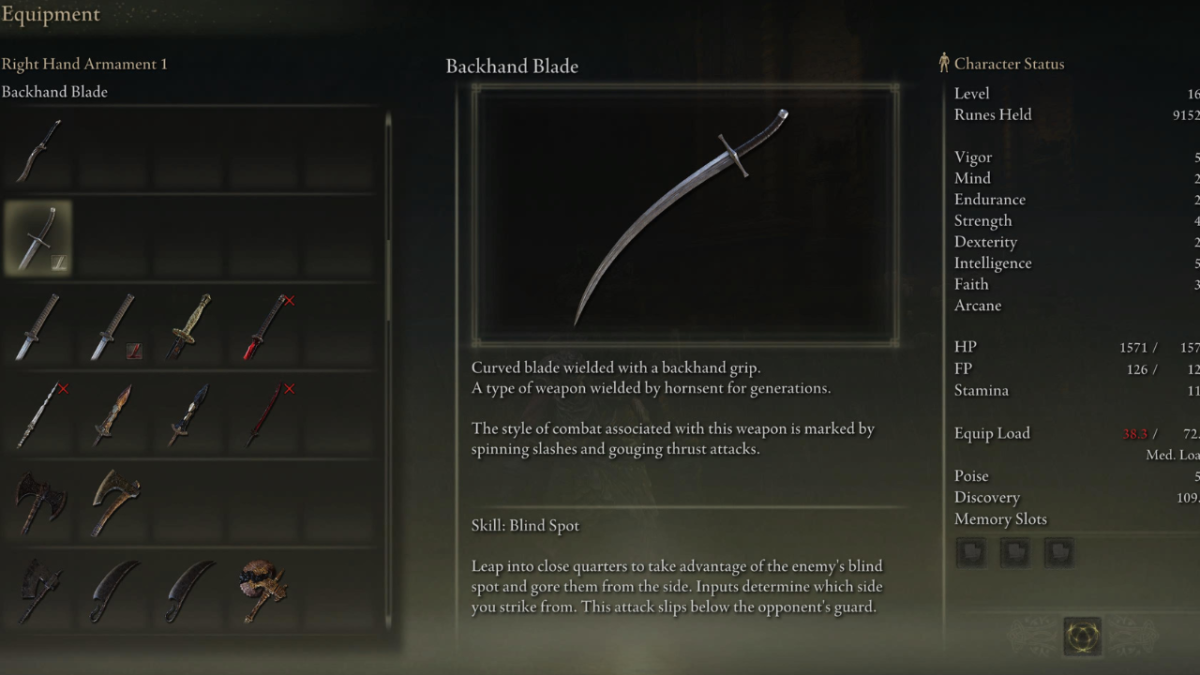 Backhand Blade stats and skill